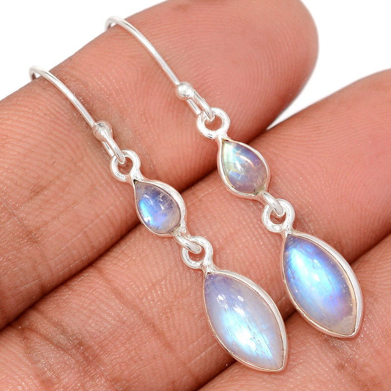 1.7" Lip Setting - Rainbow Moonstone Earrings - MONE3843