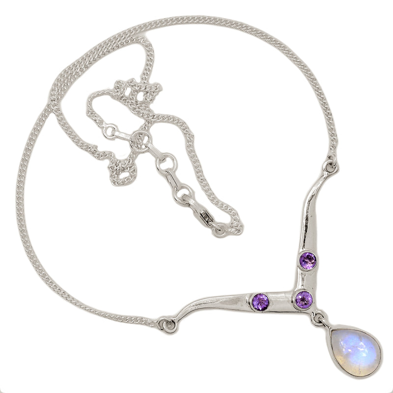 19.1" Rainbow Moonstone & Amethyst Necklaces - MONN147