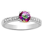 6*6 MM Round - Mystic Topaz With CZ Ring - MTR40