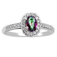 6*4 MM Oval - Mystic Topaz With CZ Ring - MTR41