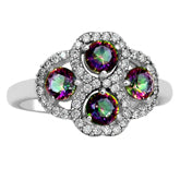 4*4 MM Round - Mystic Topaz With CZ Ring - MTR61