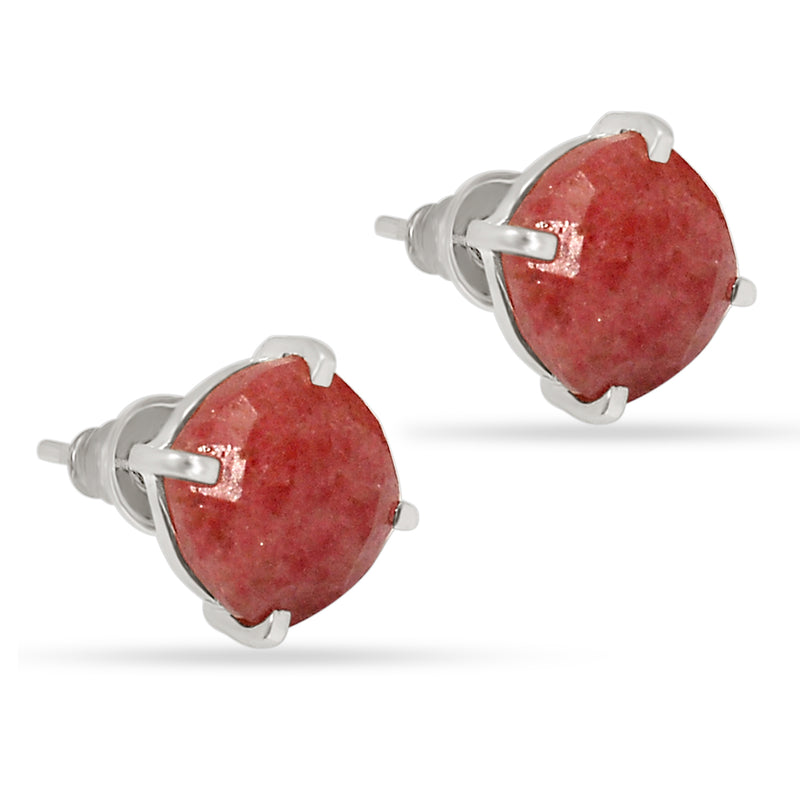 10*10 MM Cushion - Rhodonite Faceted Earrings Stud - ND-E105R