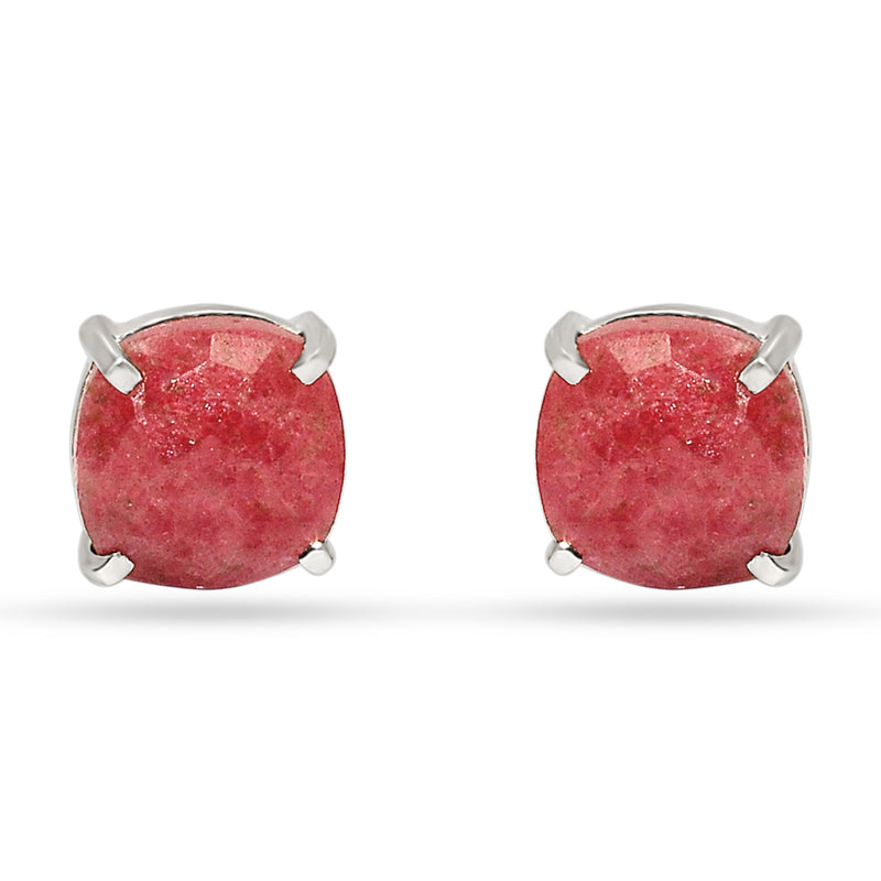 10*10 MM Cushion - Rhodonite Faceted Earrings Stud - ND-E105R