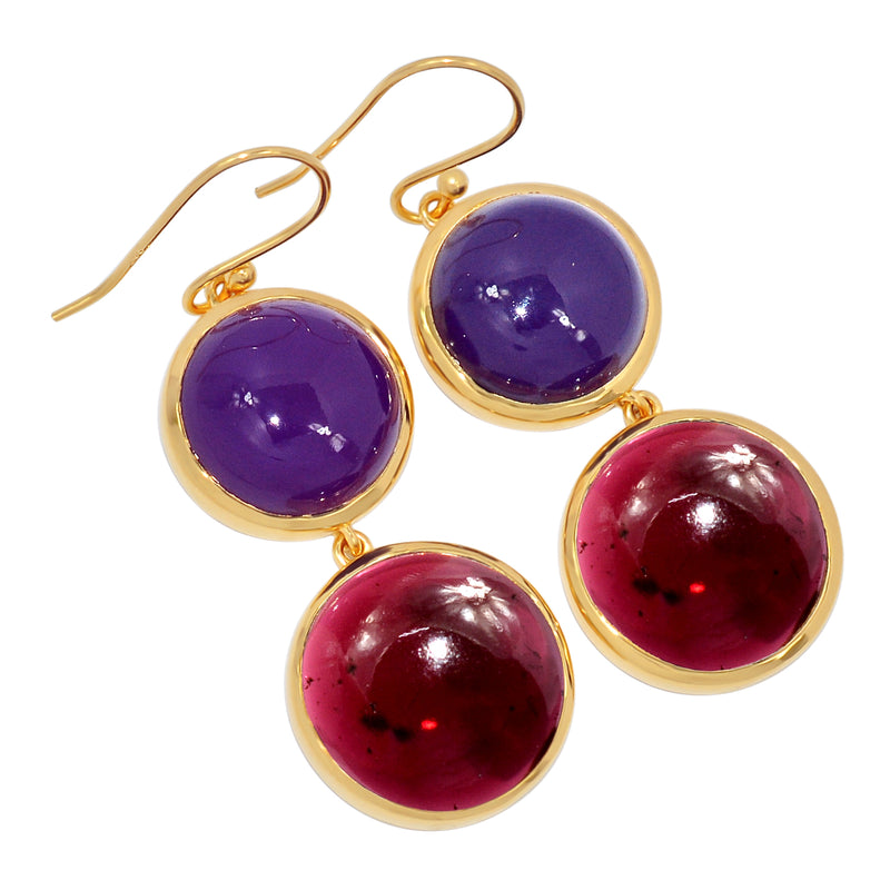2.5 Micron 18k Gold Plated - Garnet Cabochon With Amethyst Earrings - ND-E108GCWA Catalogue