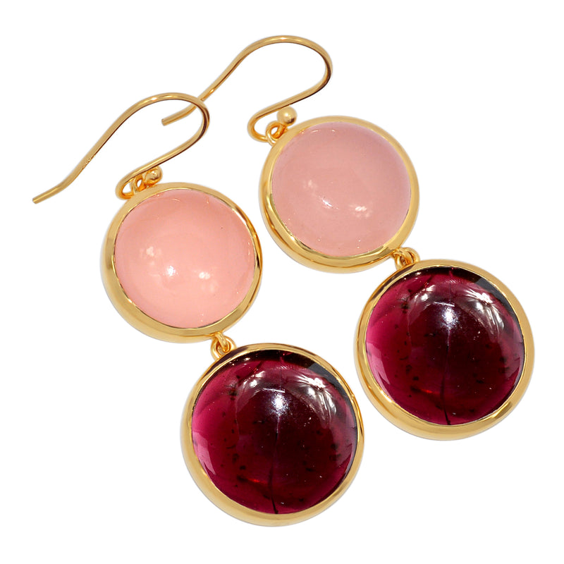 2.5 Micron 18k Gold Plated - Garnet Cabochon With Rose Quartz Earrings - ND-E108GCWRQ Catalogue