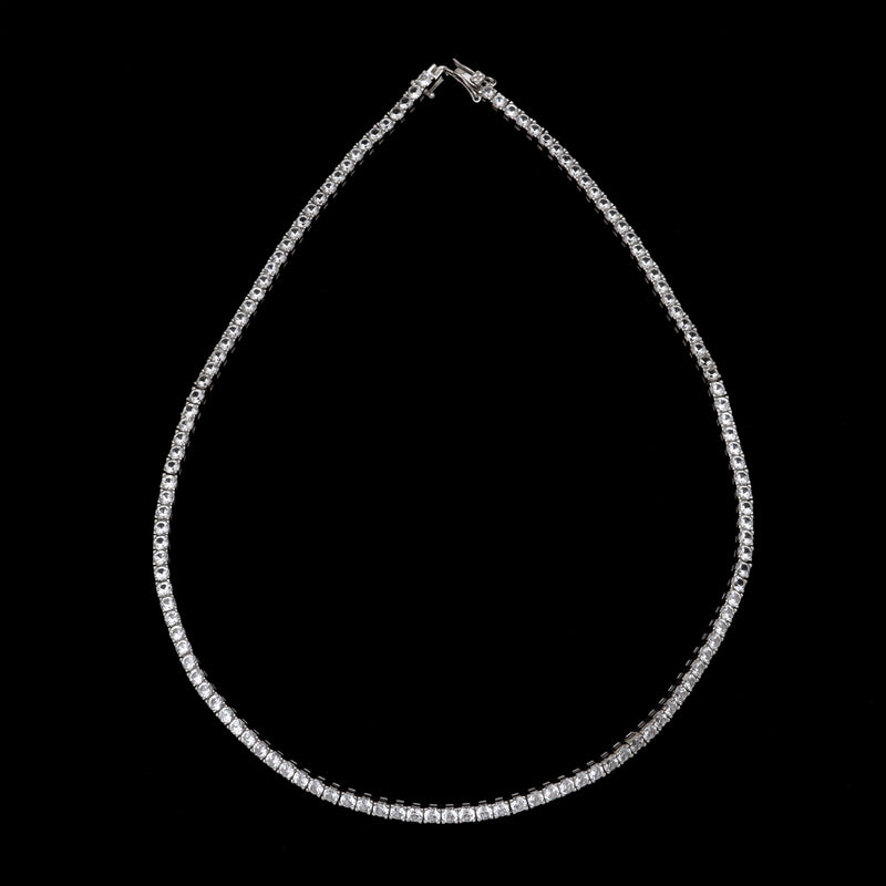 3*3 MM Round - Rhodium Plated - Lab Grown White Sapphire Necklace - ND-N213-WS Catalogue