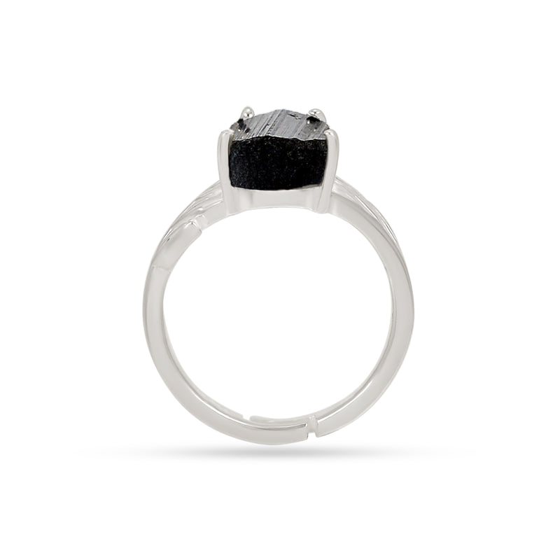 8*12 MM Pear - Black Tourmaline Rough Ring - ND-R54BTR Catalogue - Adjustable Ring