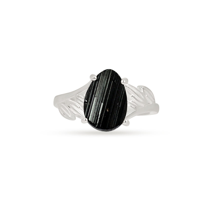 8*12 MM Pear - Black Tourmaline Rough Ring - ND-R54BTR Catalogue - Adjustable Ring