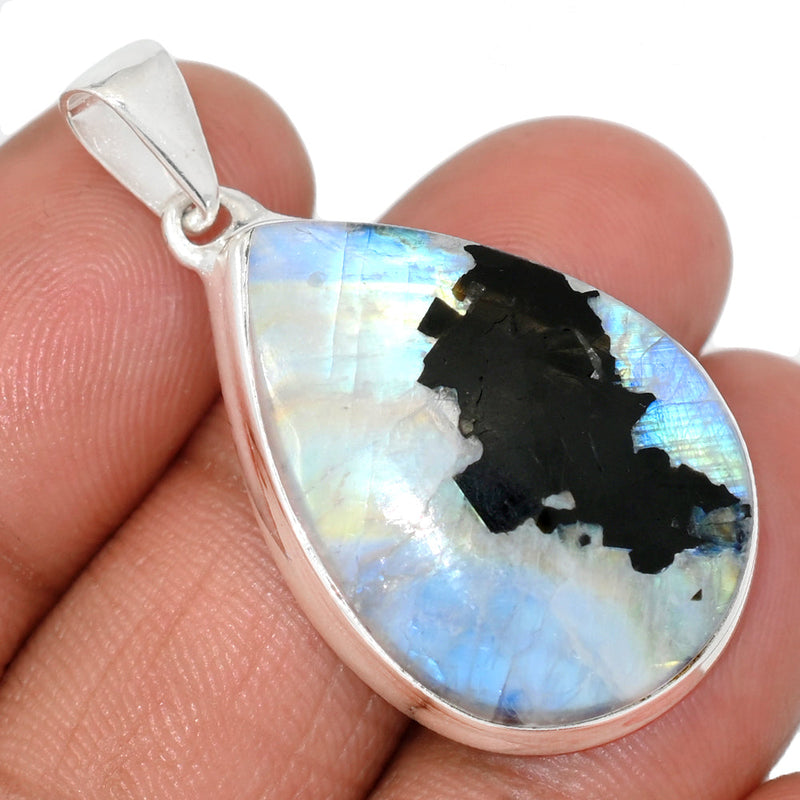 1.6" Rainbow Moonstone With Mica Cabochon Pendants - NMCP478