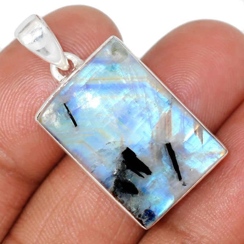 1.3" Rainbow Moonstone With Mica Cabochon Pendants - NMCP484