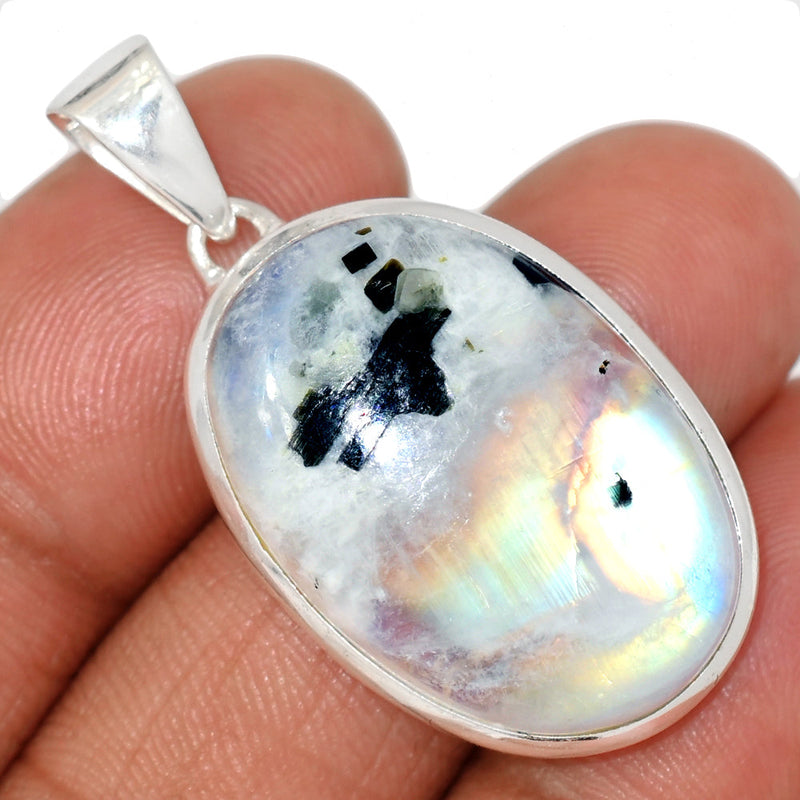 1.6" Rainbow Moonstone With Mica Cabochon Pendants - NMCP485