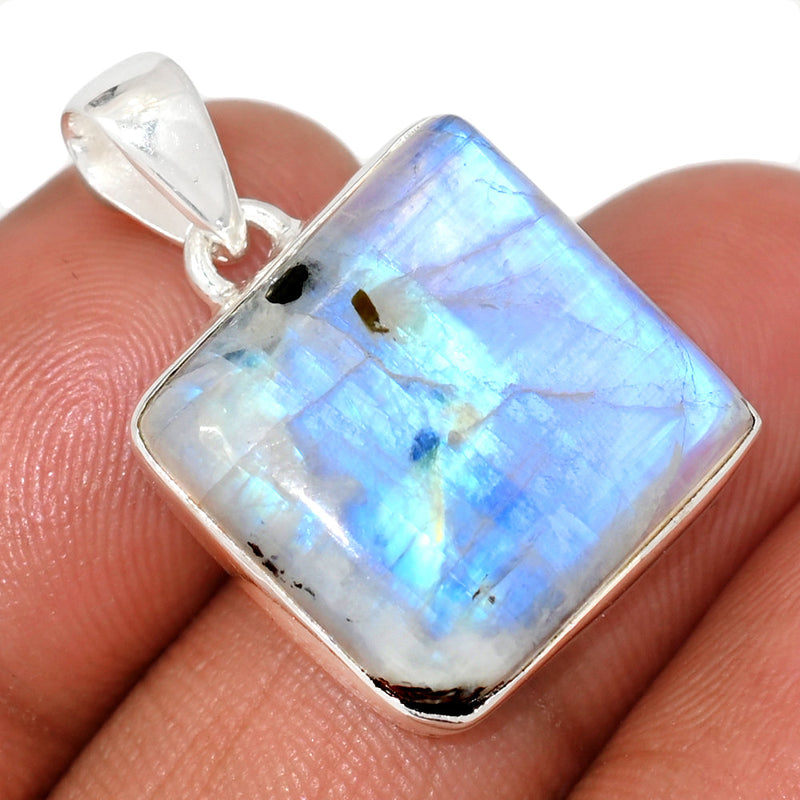 1.1" Rainbow Moonstone With Mica Cabochon Pendants - NMCP493
