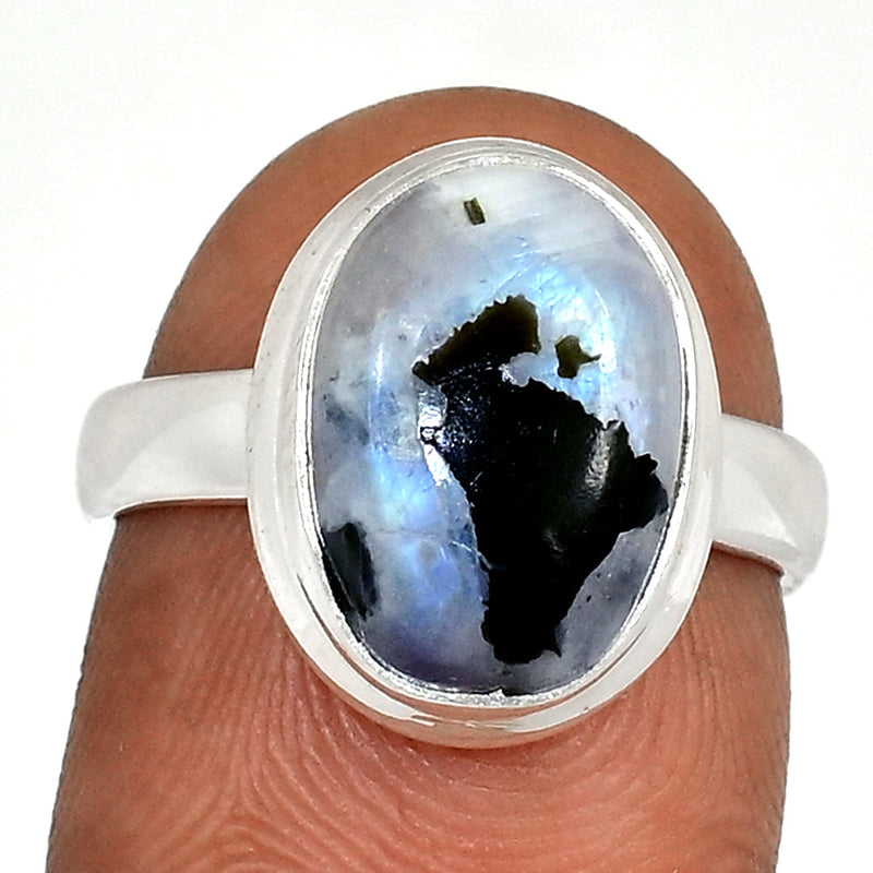 Rainbow Moonstone With Mica Cabochon Ring - NMCR398