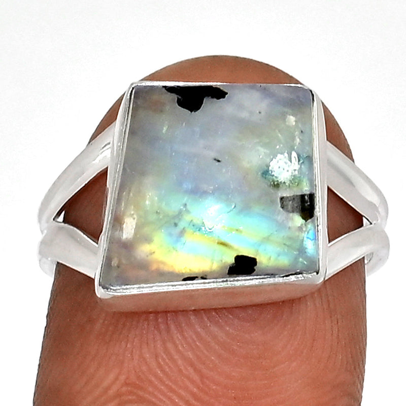 Rainbow Moonstone With Mica Cabochon Ring - NMCR415