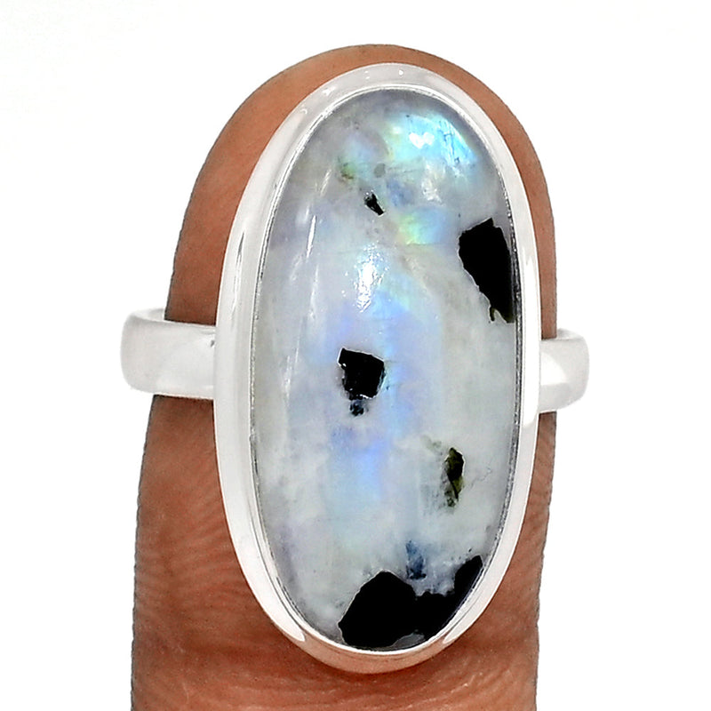 Rainbow Moonstone With Mica Cabochon Ring - NMCR422