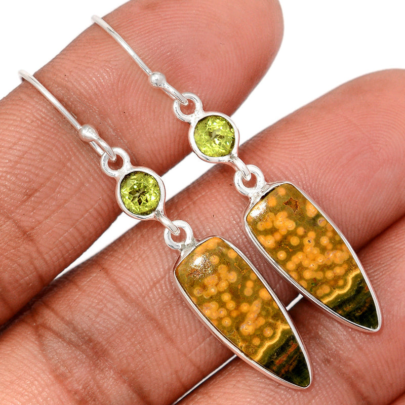 1.8" Lip Setting - Ocean Jasper & Peridot Earrings - OCJE127