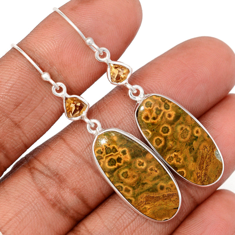 2.1" Lip Setting - Ocean Jasper & Citrine Earrings - OCJE128