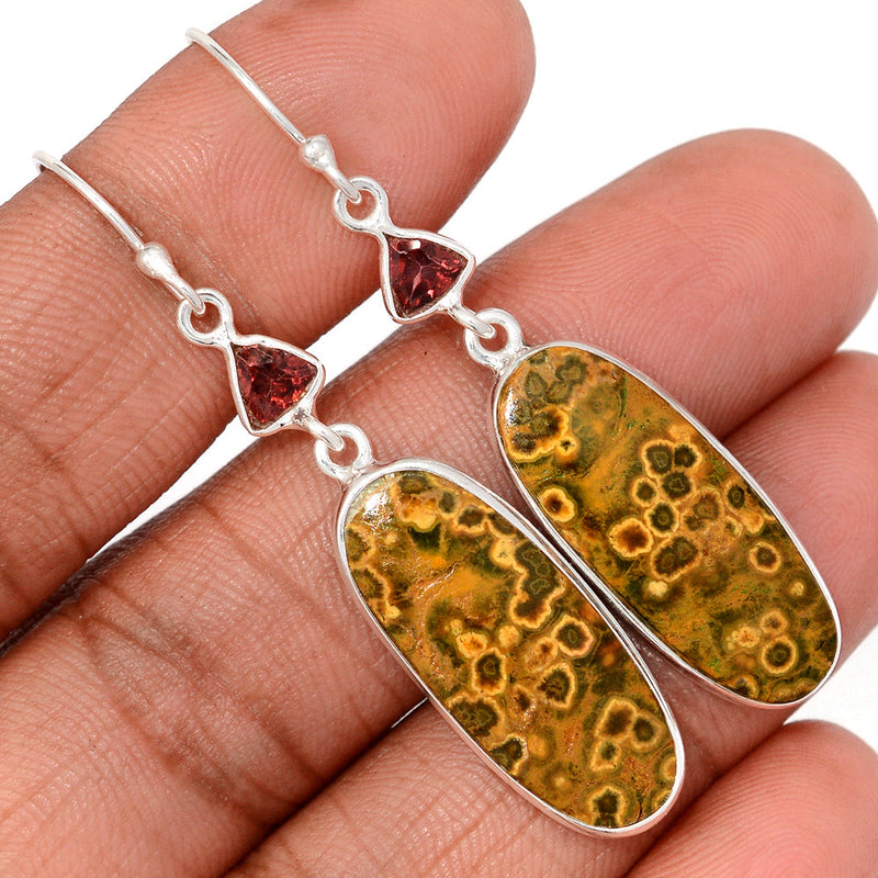 2.1" Lip Setting - Ocean Jasper & Garnet Earrings - OCJE131