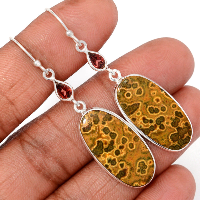 2.2" Lip Setting - Ocean Jasper & Garnet Earrings - OCJE137