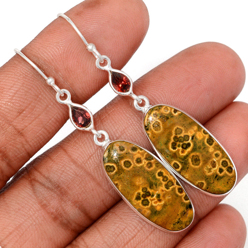 2.2" Lip Setting - Ocean Jasper & Garnet Earrings - OCJE138
