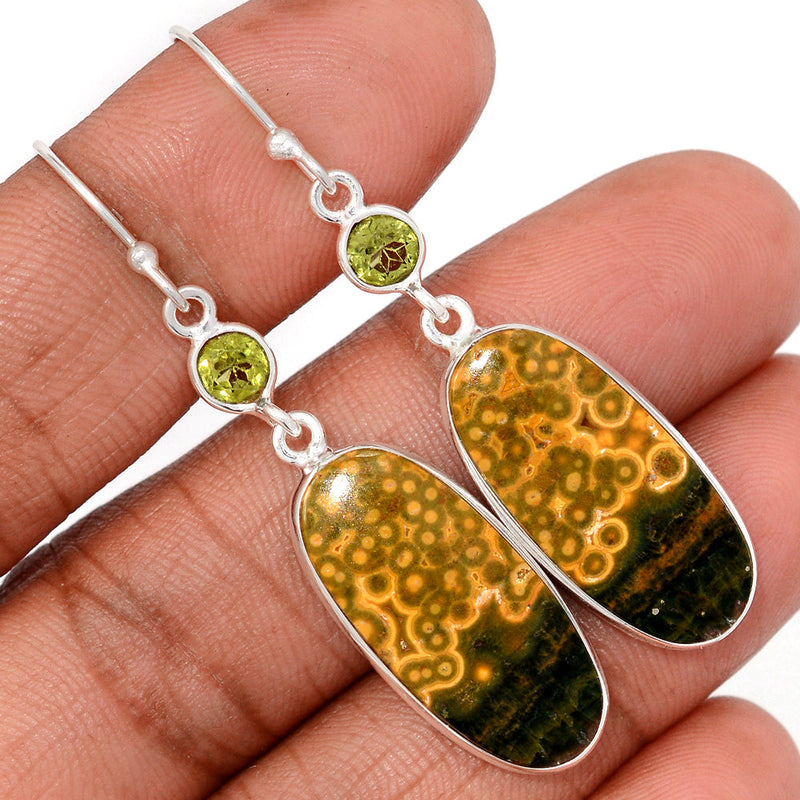 2.1" Lip Setting - Ocean Jasper & Peridot Earrings - OCJE144