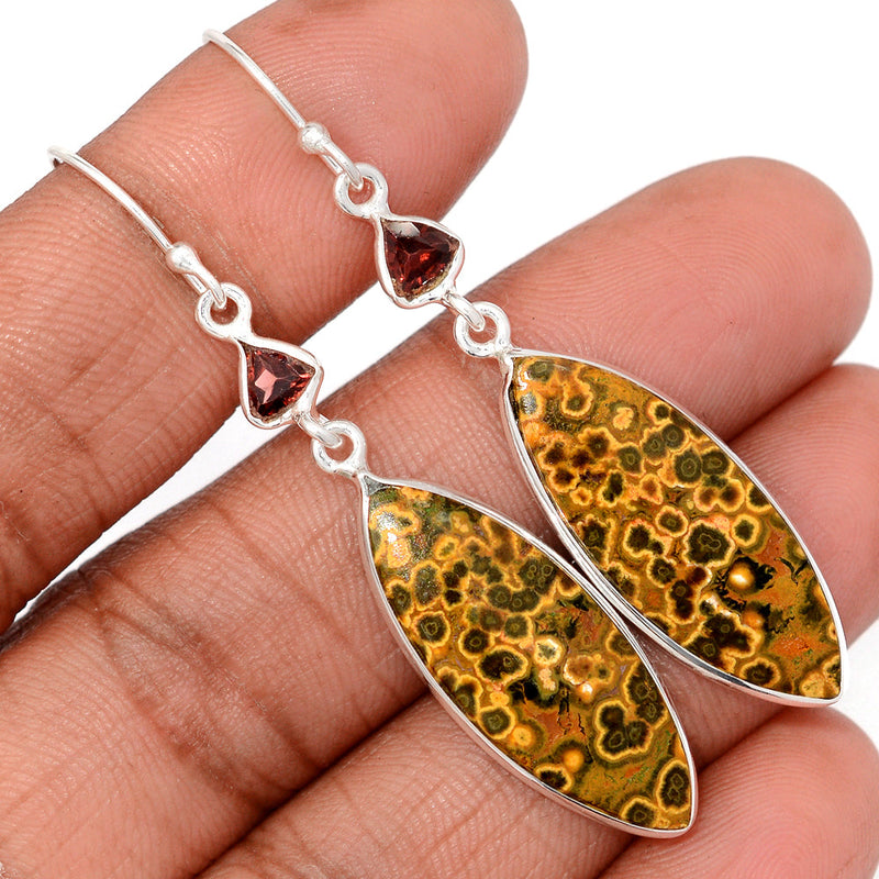 2.3" Lip Setting - Ocean Jasper & Garnet Earrings - OCJE146