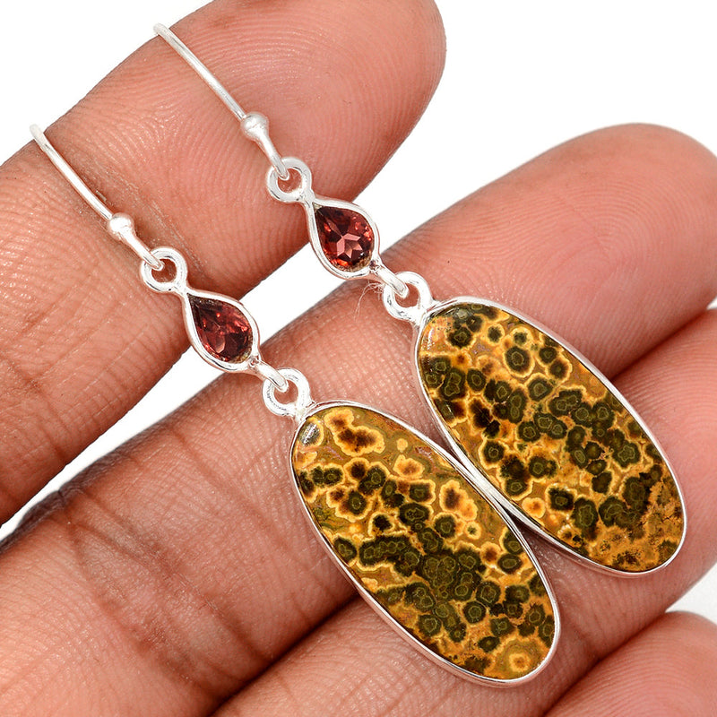 2.1" Lip Setting - Ocean Jasper & Garnet Earrings - OCJE147