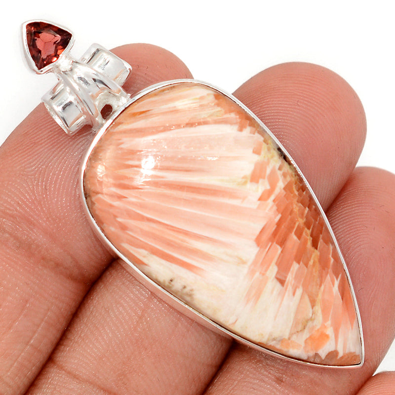 2.1" Orange Scolecite & Garnet Faceted Pendants - OSCP554