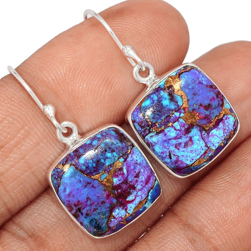 1.2" Purple Copper Turquoise With Blue Turquoise Earrings - PCWE39