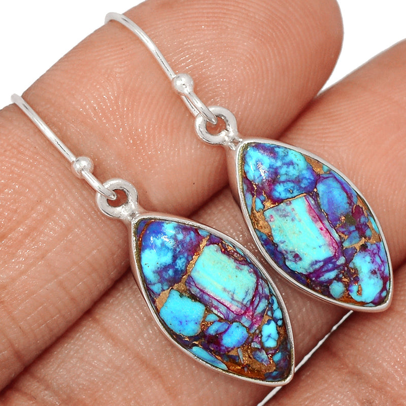 1.5" Purple Copper Turquoise With Blue Turquoise Earrings - PCWE55