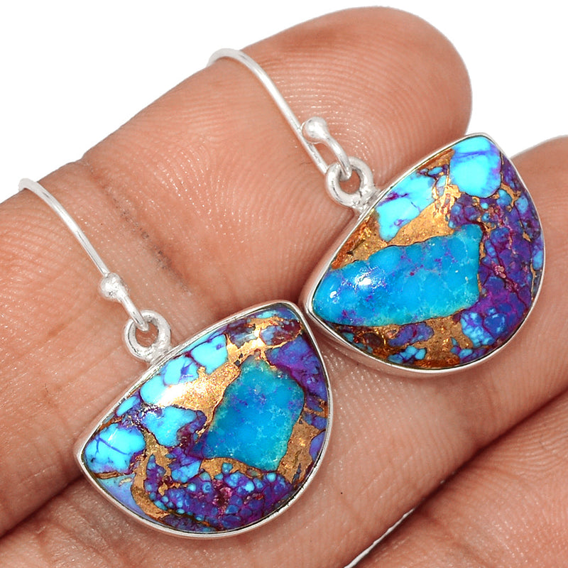 1.2" Purple Copper Turquoise With Blue Turquoise Earrings - PCWE66