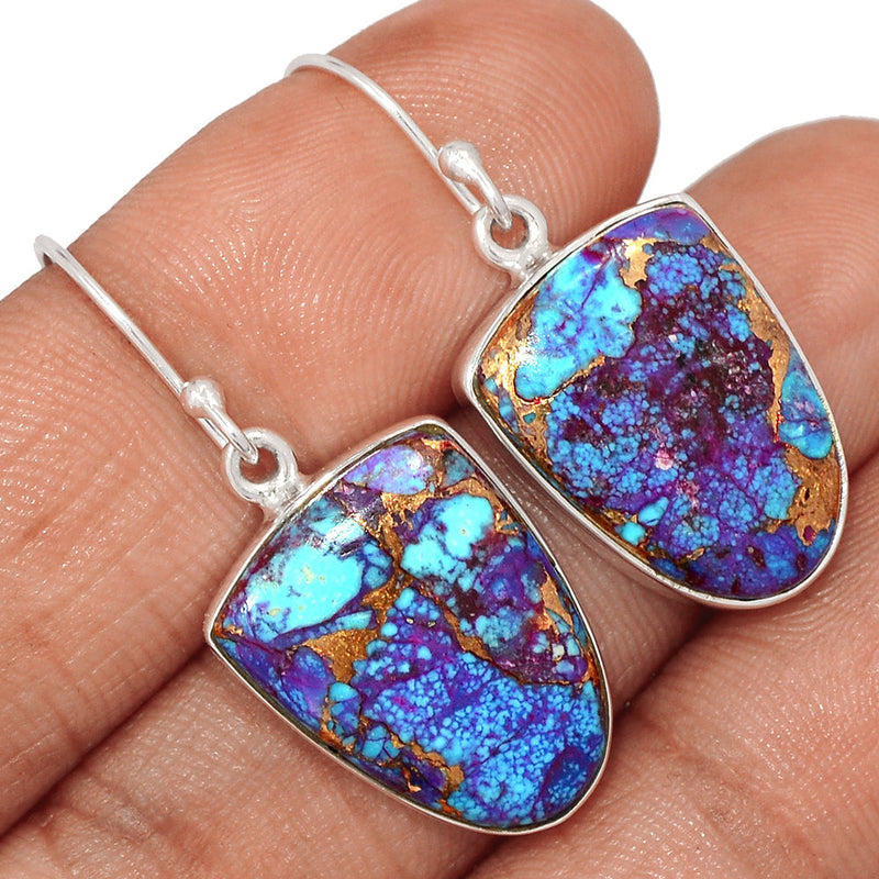 1.5" Purple Copper Turquoise With Blue Turquoise Earrings - PCWE68