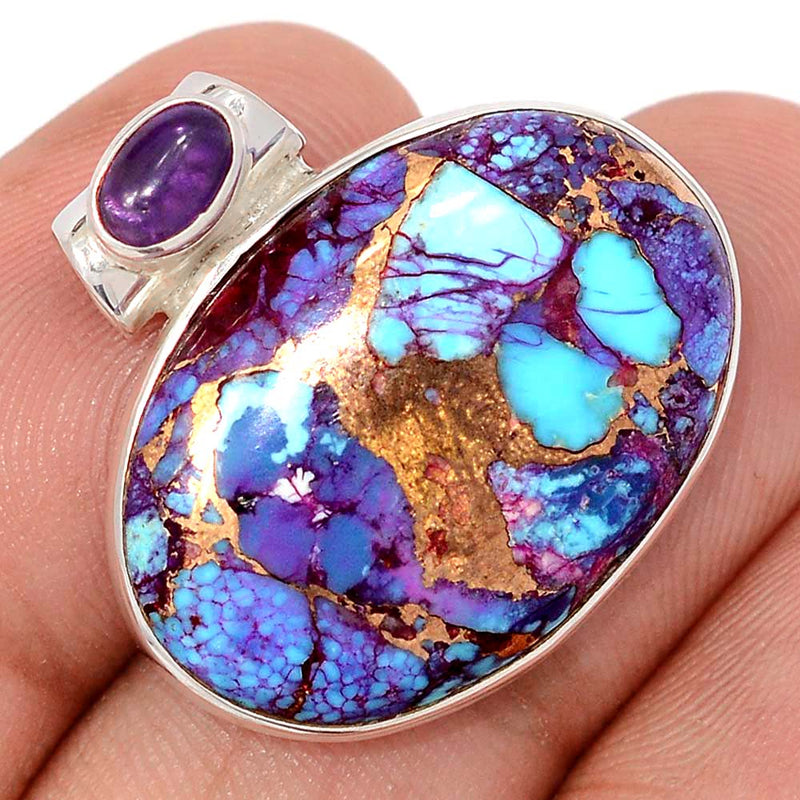 1" Purple Copper With Blue Turquoise & Amethyst Cabochon Pendants - PCWP13