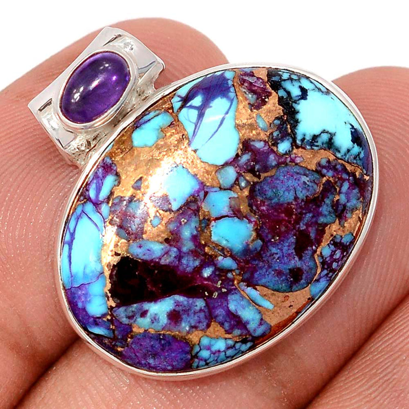 1" Purple Copper With Blue Turquoise & Amethyst Cabochon Pendants - PCWP15