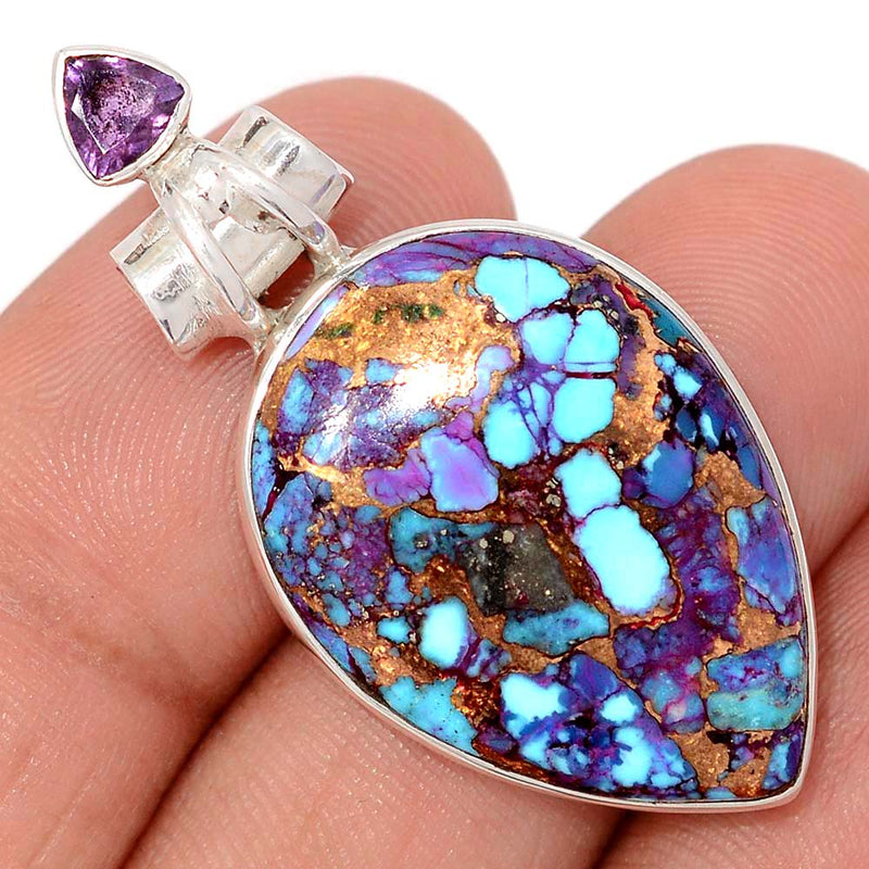1.7" Purple Copper With Blue Turquoise & Amethyst Faceted Pendants - PCWP19