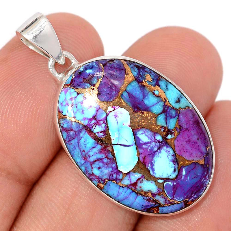 1.5" Purple Copper With Blue Turquoise Pendants - PCWP6