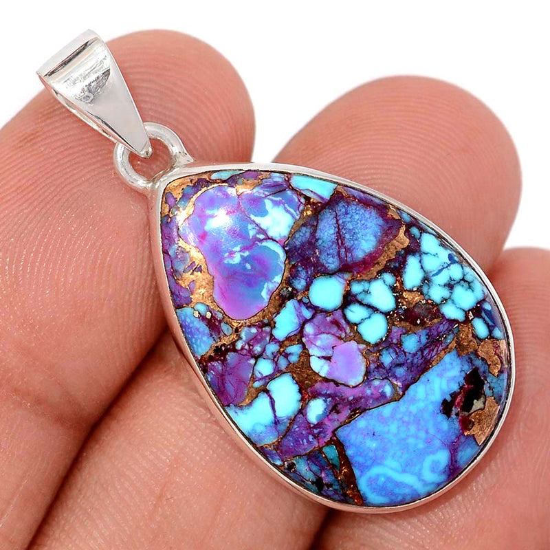 1.5" Purple Copper With Blue Turquoise Pendants - PCWP7
