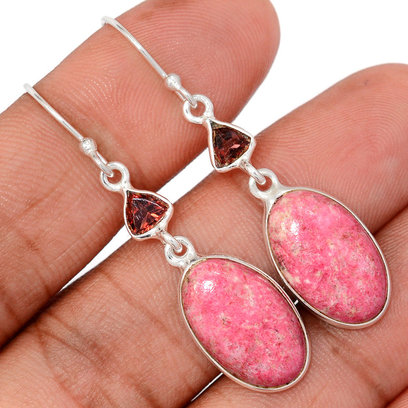 1.8" Pink Thulite & Garnet Earrings - PKTE310
