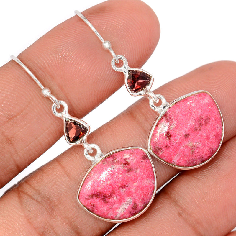 1.7" Pink Thulite & Garnet Earrings - PKTE311