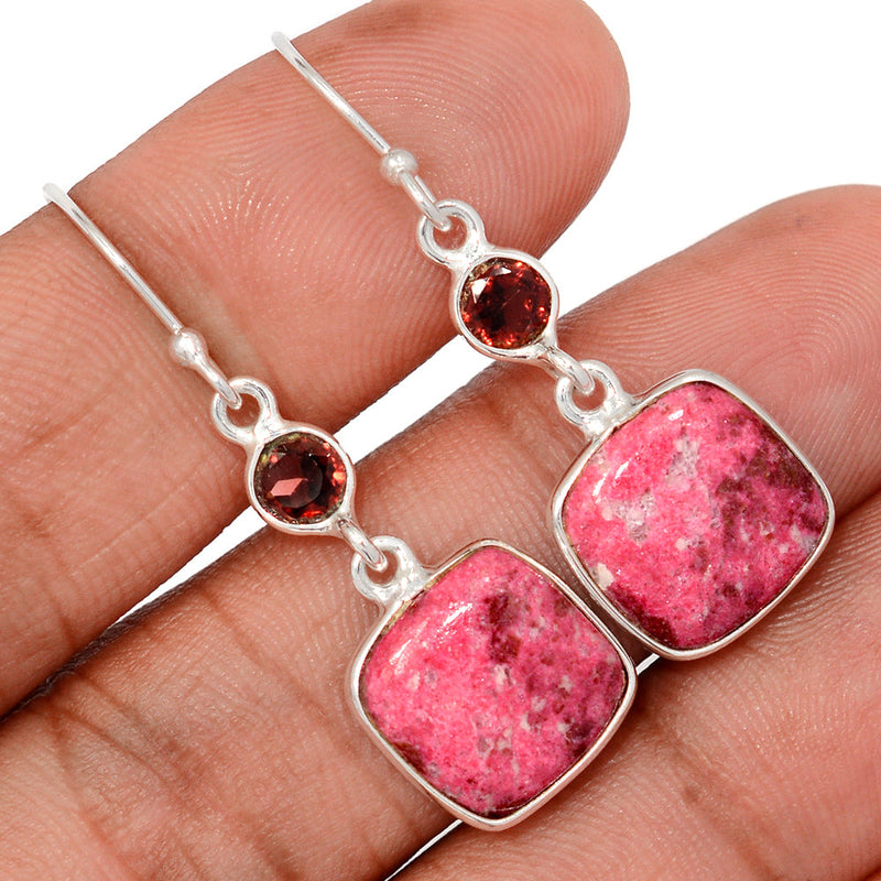 1.6" Pink Thulite & Garnet Earrings - PKTE318