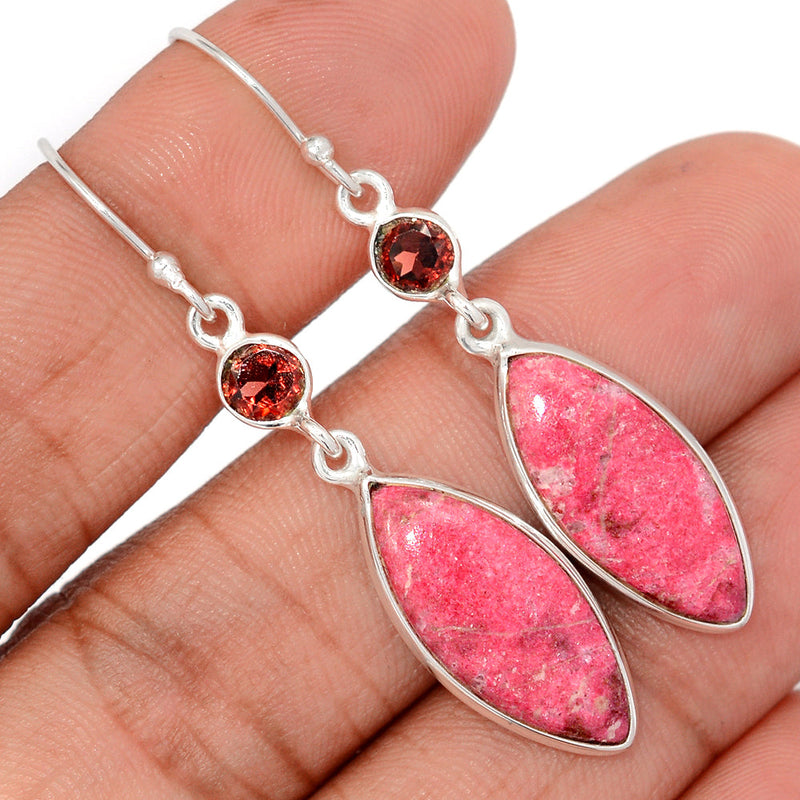 2" Pink Thulite & Garnet Earrings - PKTE319
