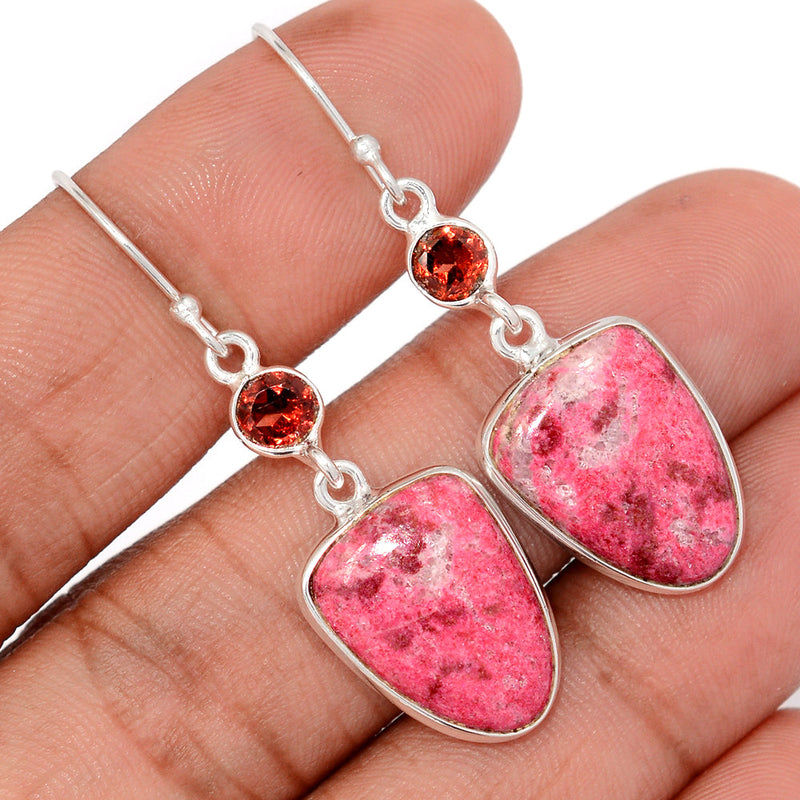 1.8" Pink Thulite & Garnet Earrings - PKTE321