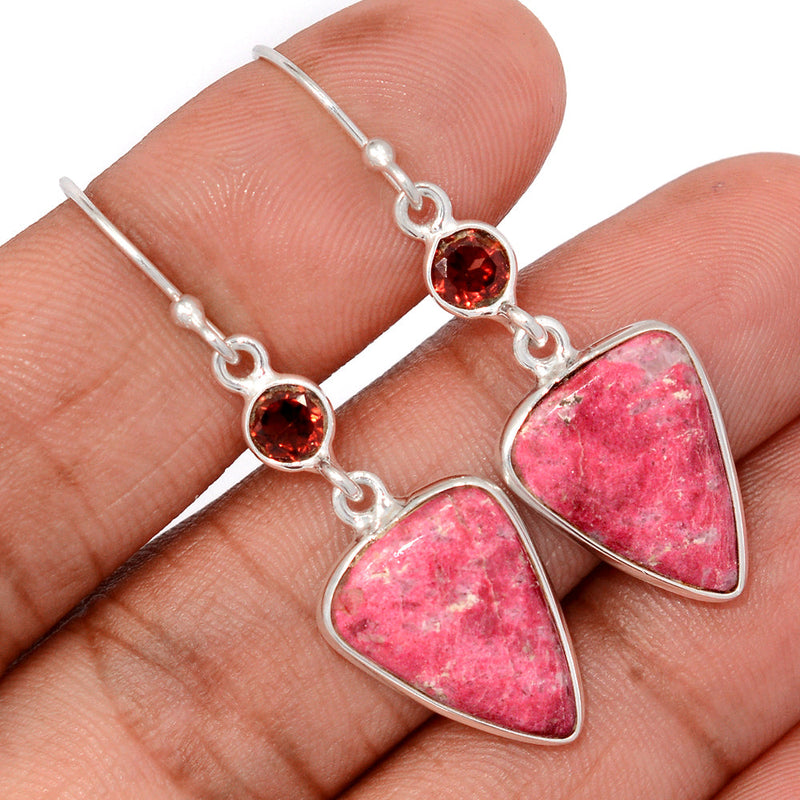 1.8" Pink Thulite & Garnet Earrings - PKTE322
