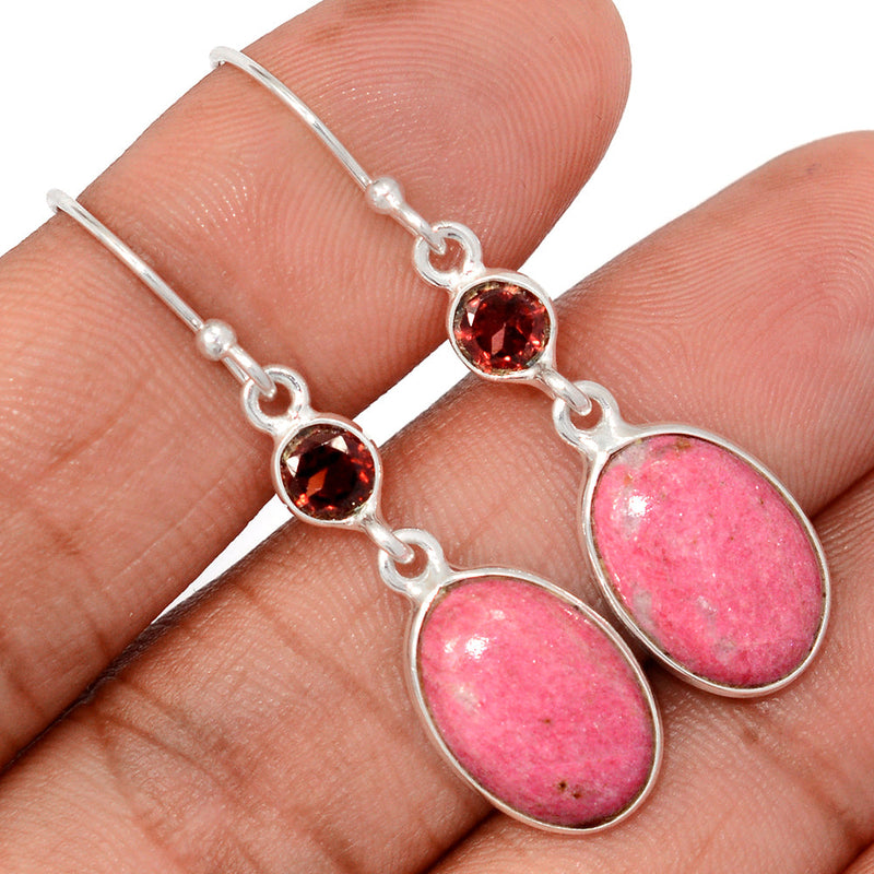 1.7" Pink Thulite & Garnet Earrings - PKTE324