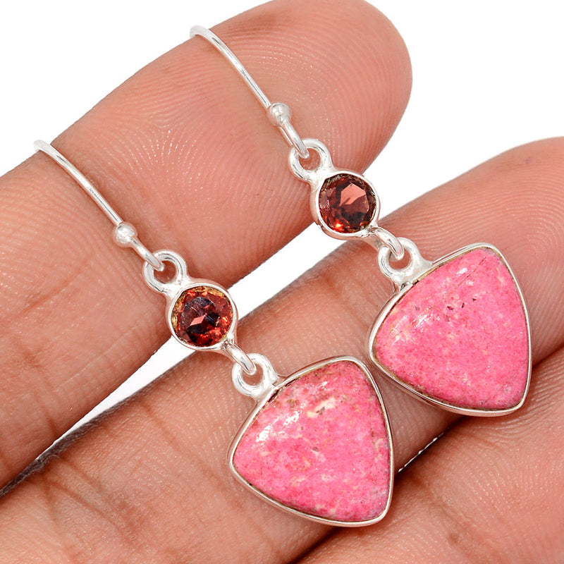 1.6" Pink Thulite & Garnet Earrings - PKTE325