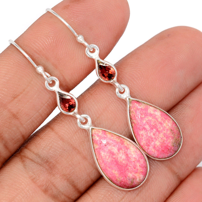1.8" Pink Thulite & Garnet Earrings - PKTE327