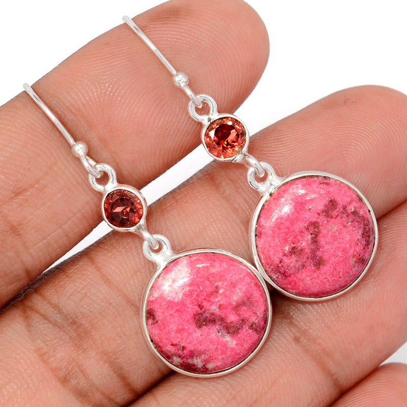 1.7" Pink Thulite & Garnet Earrings - PKTE331