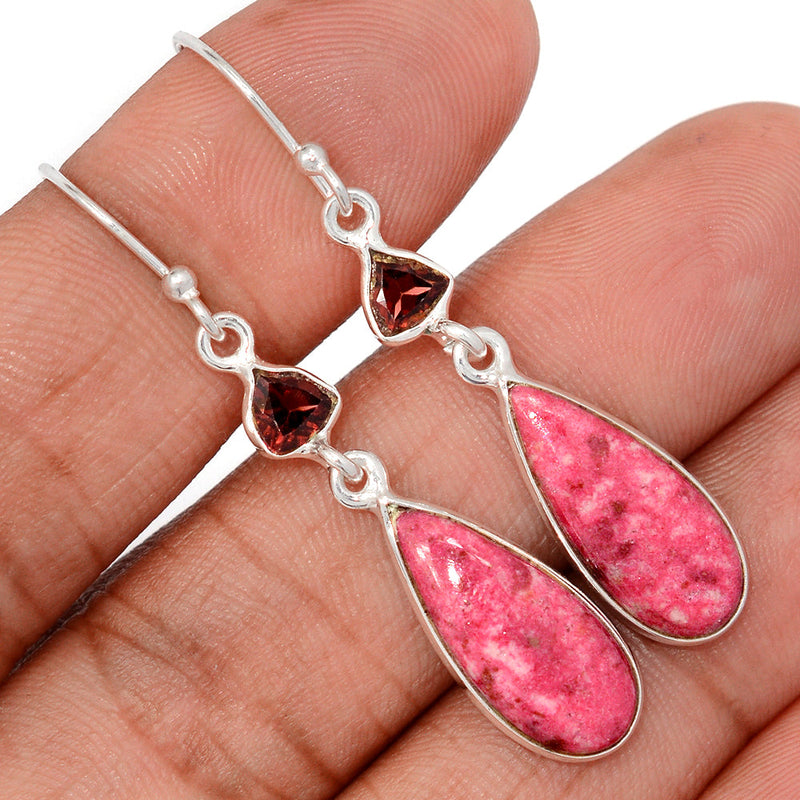 2" Pink Thulite & Garnet Earrings - PKTE334