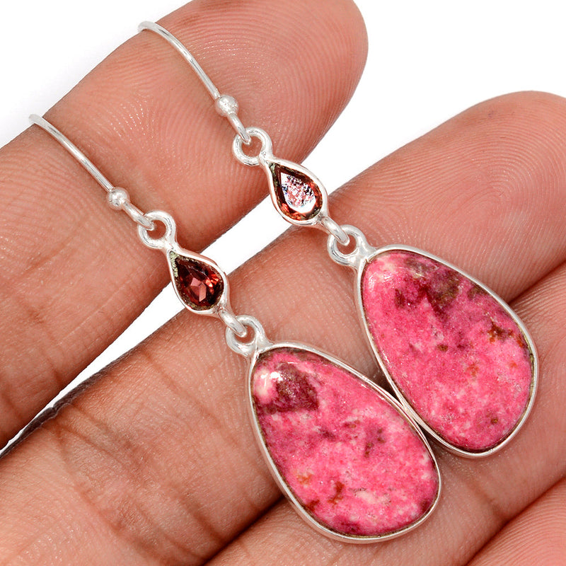 2" Pink Thulite & Garnet Earrings - PKTE336