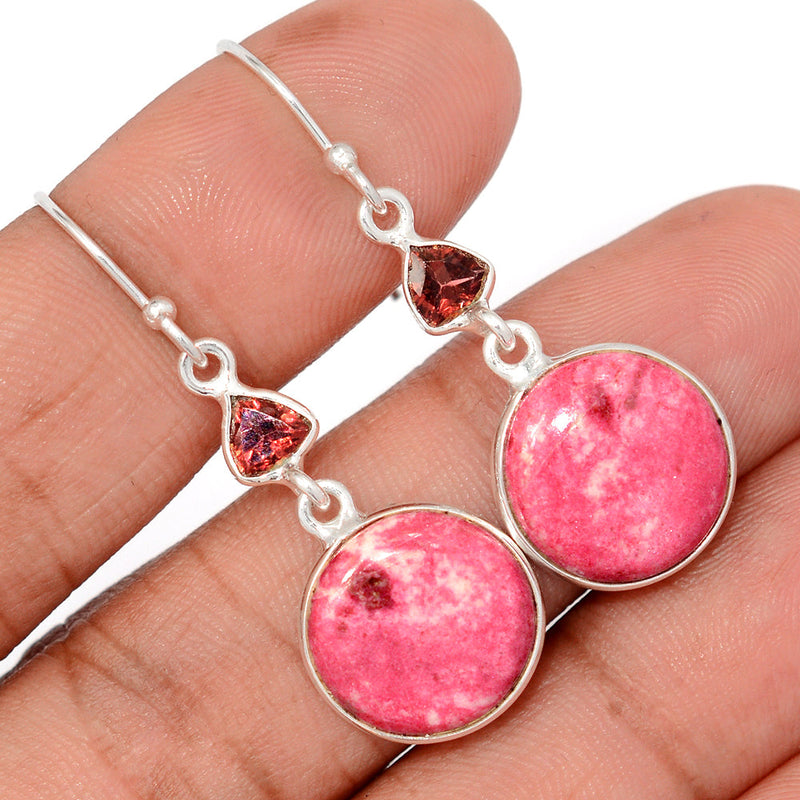 1.7" Pink Thulite & Garnet Earrings - PKTE338